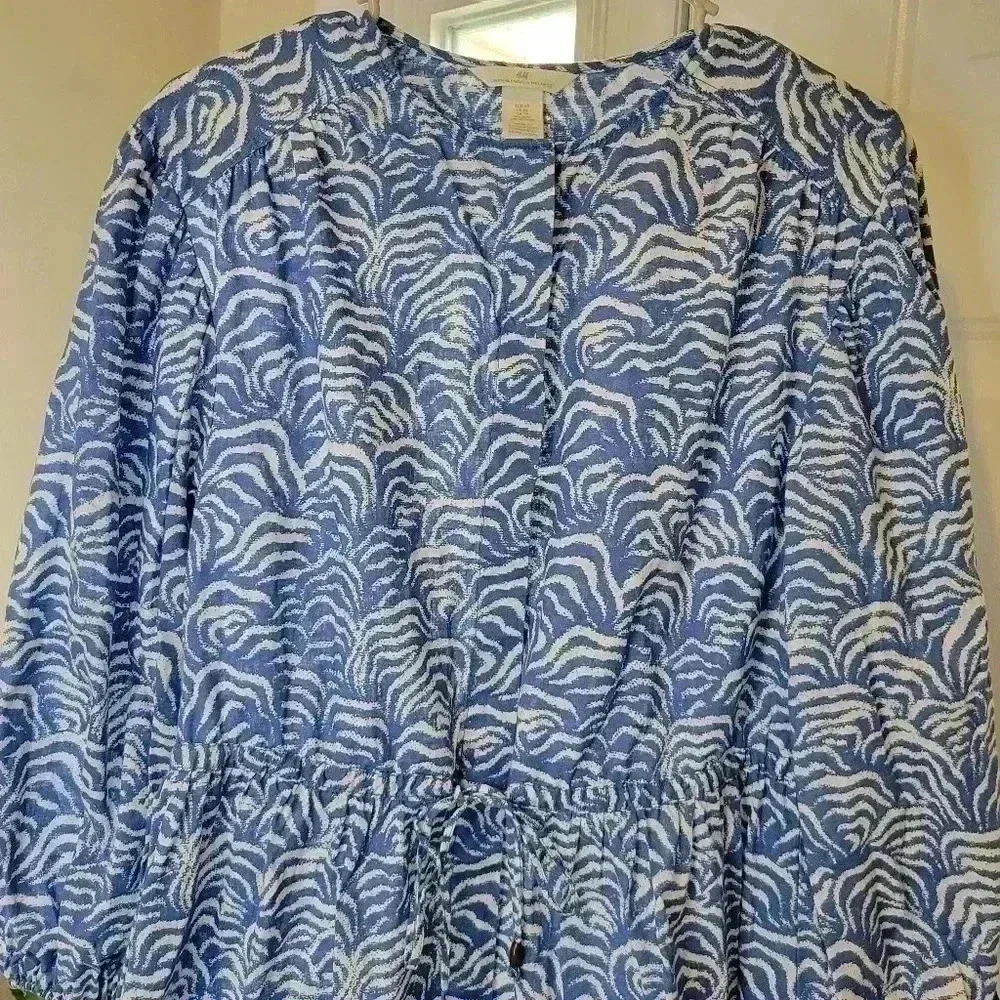 H&M Blue Linen Longsleeve Short Dress, Sz XS - Picture 2 of 10